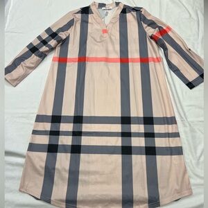 NWT Haute Edition Plaid A-Line Long Sleeve Dress - Beige,Black & Red Stripes med